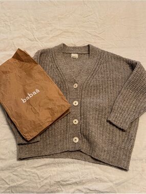 Babaa Gray Chunky Ribbed V-Neck Button Cardigan No. 19 Mist